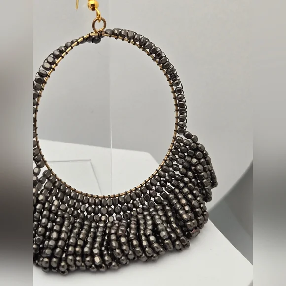 Ink + Alloy Handmade Beaded Hoop Earrings Matte Silver Lightweight Boho 3” - Picture 6 of 10